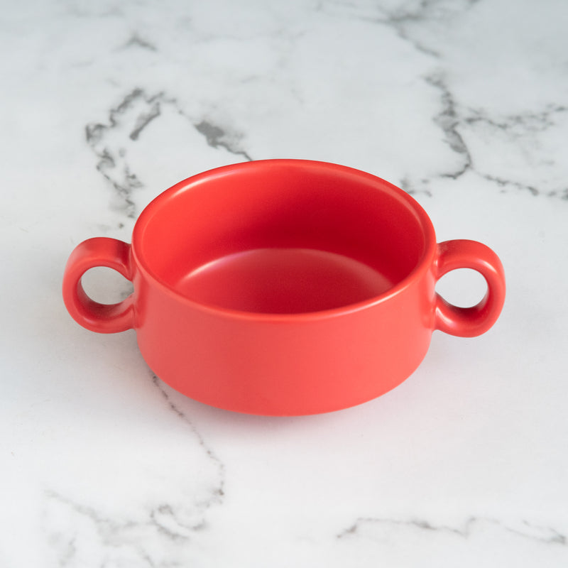 Solid Coloured Bowl with Handle Soup Bowls June Trading Cherry Red  