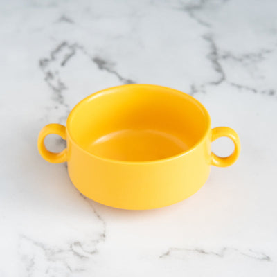 Solid Coloured Bowl with Handle Soup Bowls June Trading Butter Yellow  