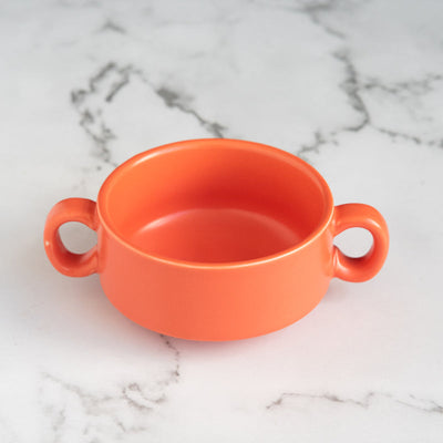 Solid Coloured Bowl with Handle Soup Bowls June Trading Coral Orange  