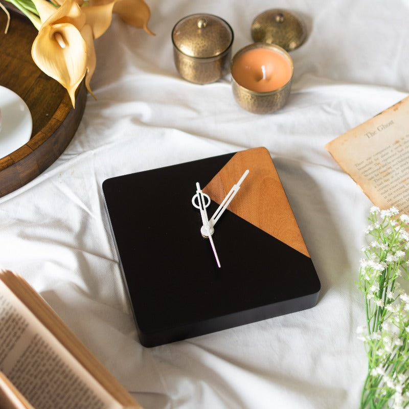 Black Square Wooden Clock Wall CLocks June Trading   