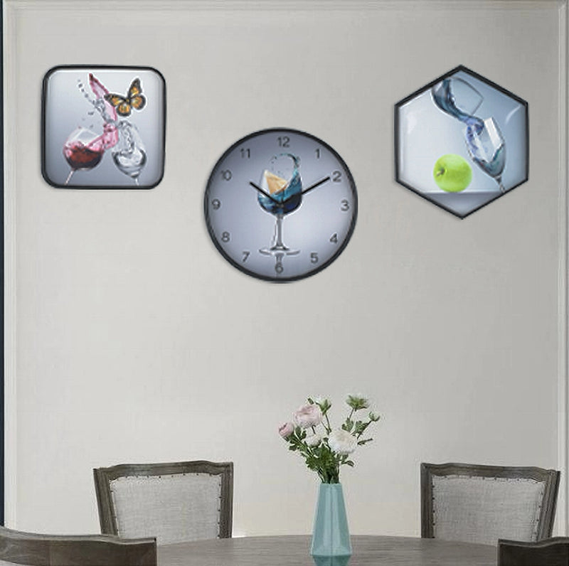 Swirling Wine Design Wall Clock & Frame Set