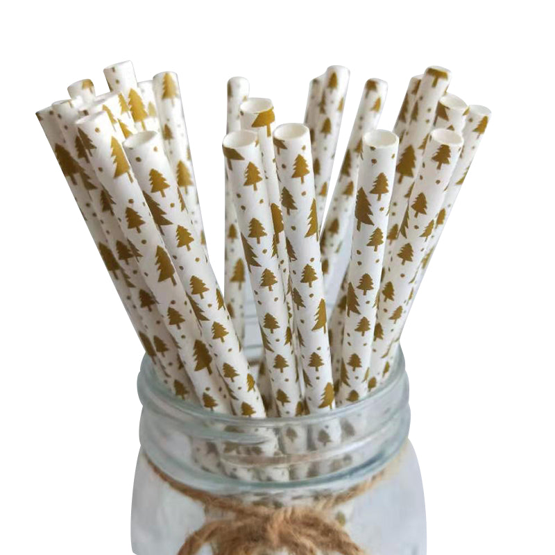 Christmas Theme Paper Straw - Set of 2 Christmas Decor Coral Tree White  