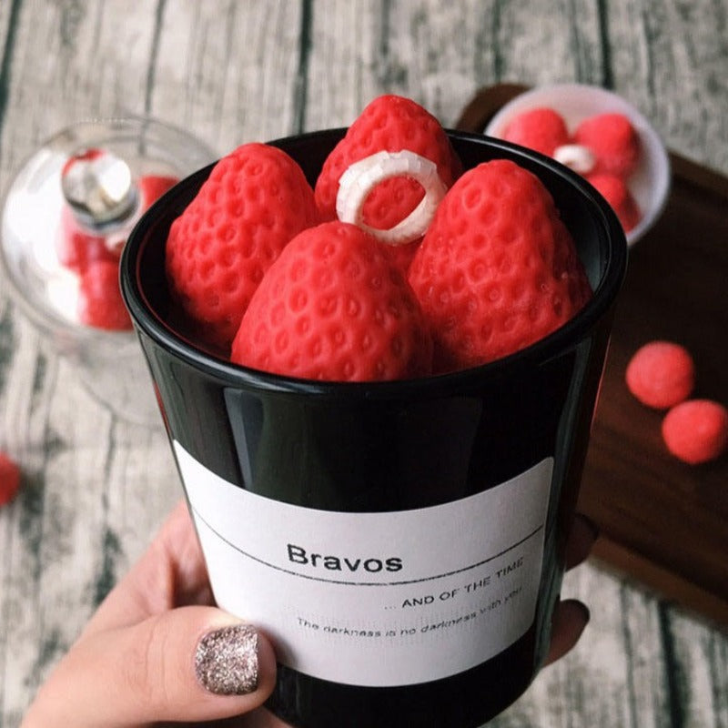 Strawberry Candle Jar Candles Coral Tree Red & Black  