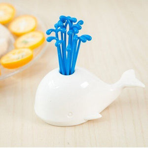 Fruit Toothpick Forks With Whale Stand Utility June Trading   