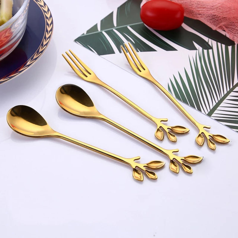 Leafy Dessert Spoon & Fork Set of 4 Cutlery June Trading   
