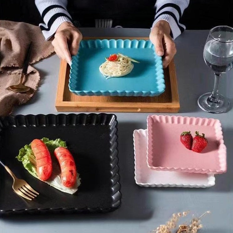 Crinkled Square Serving Plate Dinner Plates June Trading   