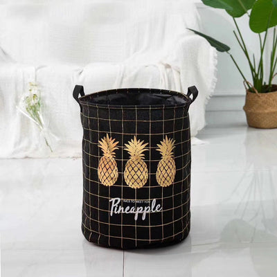 Pineapple Print Laundry Basket Laundry Bag June Trading Triple Pineapple - Black  