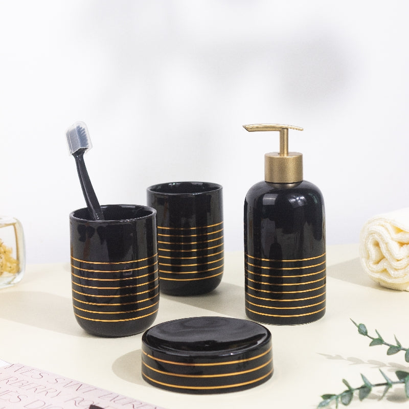 Lines of Gold Black Bathroom Set Of 4