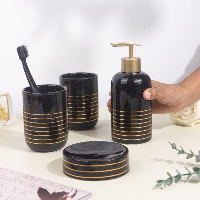 Lines of Gold Black Bathroom Set Of 4