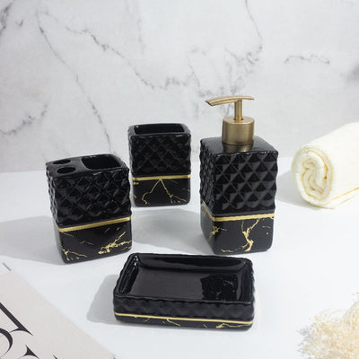 Lavish Touch Black Marble Bathroom Set of 4 Bathroom Sets The June Shop   