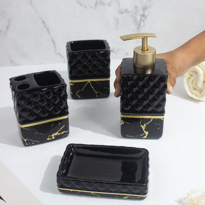 Lavish Touch Black Marble Bathroom Set of 4 Bathroom Sets The June Shop   
