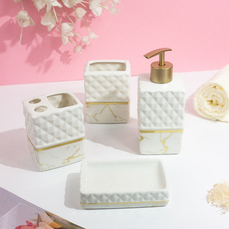 Lavish Touch White Marble Bathroom Set of 4 Bathroom Sets The June Shop   