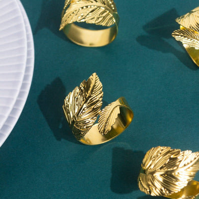 Leafy Details Gold Napkin Rings (Set of 6) Napkin Rings June Trading   