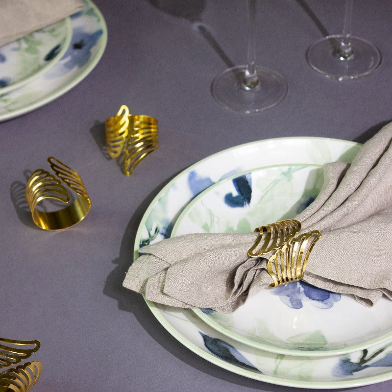Feather Essence Gold Napkin Rings (Set of 6) Napkin Rings June Trading   