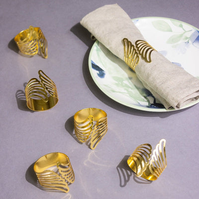 Feather Essence Gold Napkin Rings (Set of 6) Napkin Rings June Trading   