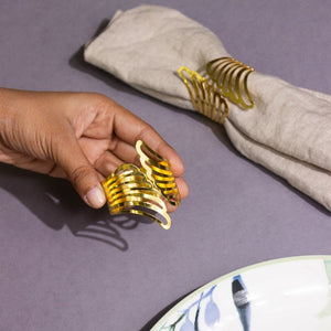 Feather Essence Gold Napkin Rings (Set of 6) Napkin Rings June Trading   