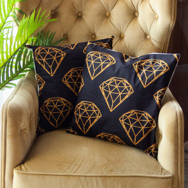 Geometric Diamond Gold Foil Cushion Covers (Set of 2) Cushion Cover June Trading   