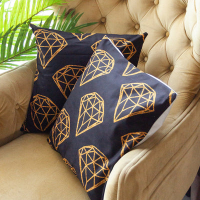 Geometric Diamond Gold Foil Cushion Covers (Set of 2) Cushion Cover June Trading   