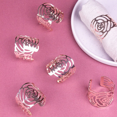 Blossom Rose Gold Napkin Rings (Set of 6) Napkin Rings June Trading   