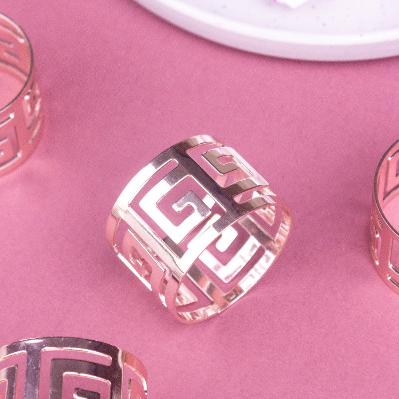 Maze Rose Gold Napkin Rings (Set of 6) Napkin Rings June Trading   