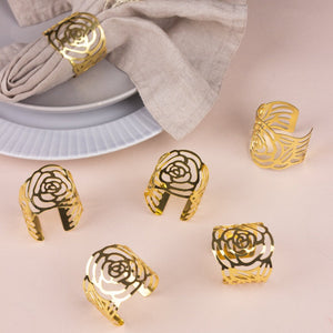Blossom Rose Gold Napkin Rings (Set of 6) Napkin Rings June Trading   