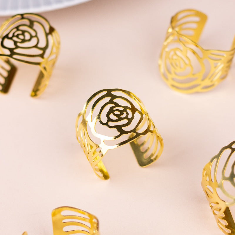 Blossom Rose Gold Napkin Rings (Set of 6) Napkin Rings June Trading   
