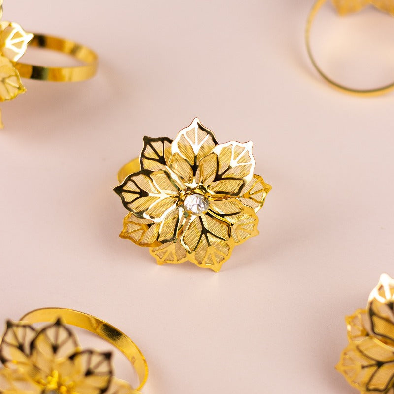 Luxury Flora Gold Napkin Rings (Set of 6) Napkin Rings June Trading   