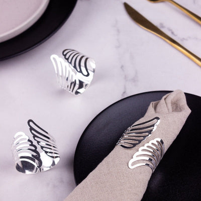 Feather Essence Silver Napkin Rings (Set of 6) Napkin Rings June Trading   