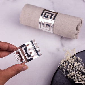 Maze Silver Napkin Rings (Set of 6) Napkin Rings June Trading   