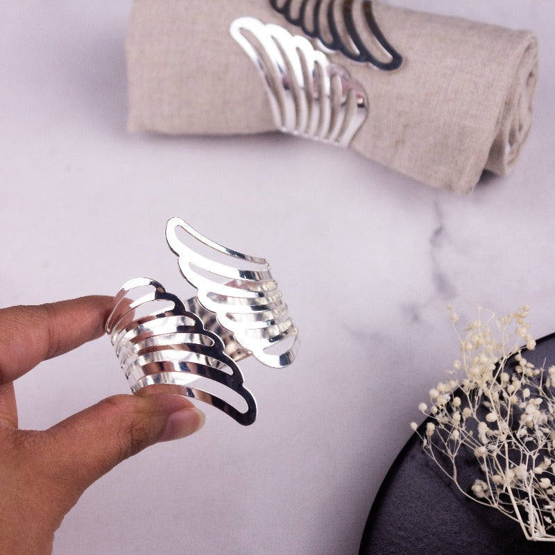 Feather Essence Silver Napkin Rings (Set of 6) Napkin Rings June Trading   