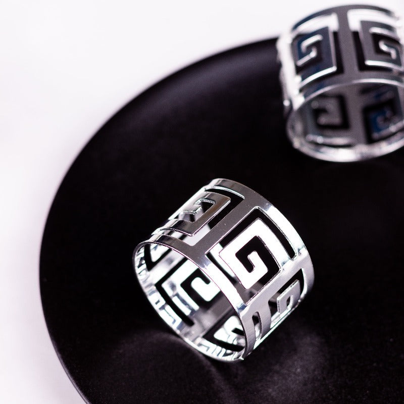 Maze Silver Napkin Rings (Set of 6) Napkin Rings June Trading   