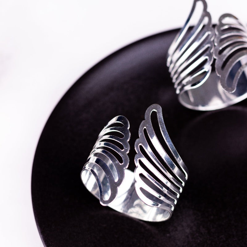 Feather Essence Silver Napkin Rings (Set of 6) Napkin Rings June Trading   