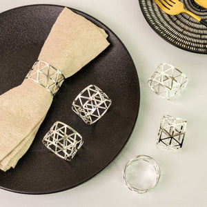Melora Geometric Silver Napkin Rings (Set of 6) Napkin Rings June Trading   