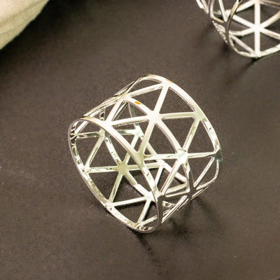 Melora Geometric Silver Napkin Rings (Set of 6) Napkin Rings June Trading   