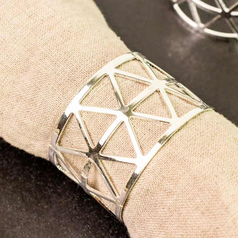 Melora Geometric Silver Napkin Rings (Set of 6) Napkin Rings June Trading   