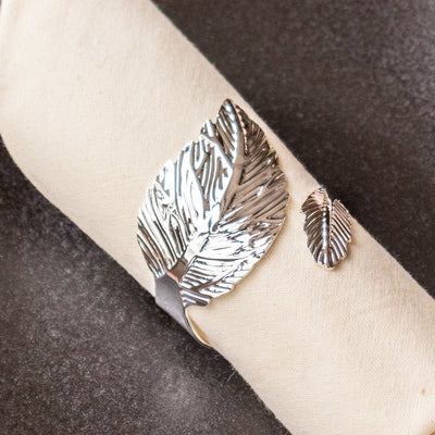 Leafy Details Silver Silver Napkin Rings (Set of 6) Napkin Rings June Trading   