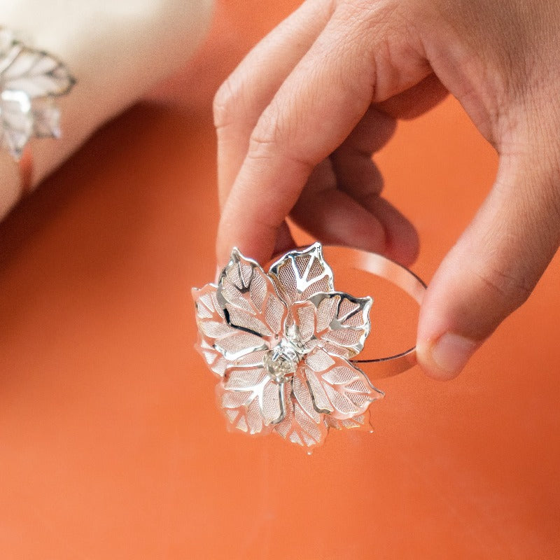 Luxury Flora Silver Napkin Rings (Set of 6) Napkin Rings June Trading   