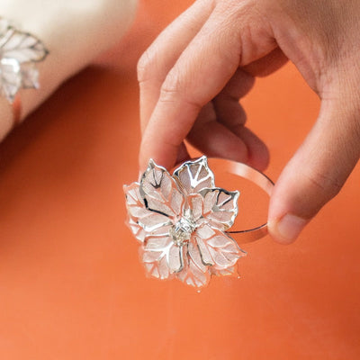 Luxury Flora Silver Napkin Rings (Set of 6) Napkin Rings June Trading   