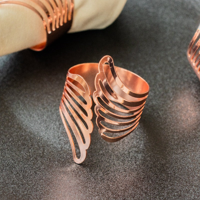 Feather Essence Rose Gold Napkin Rings (Set of 6) Napkin Rings June Trading   