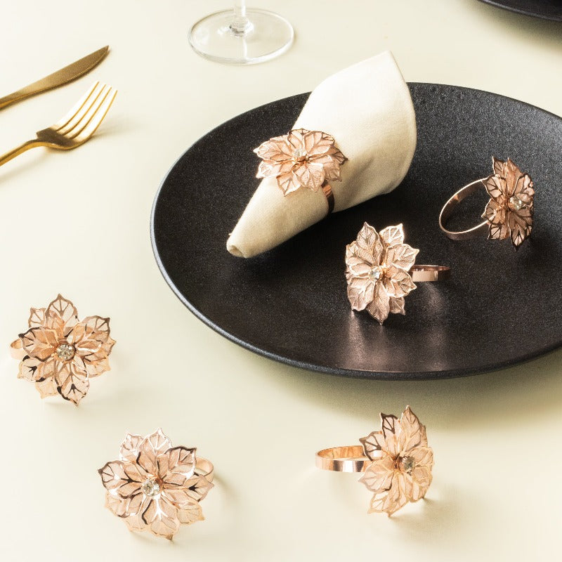 Luxury Flora Rose Gold Napkin Rings (Set of 6) Napkin Rings June Trading   