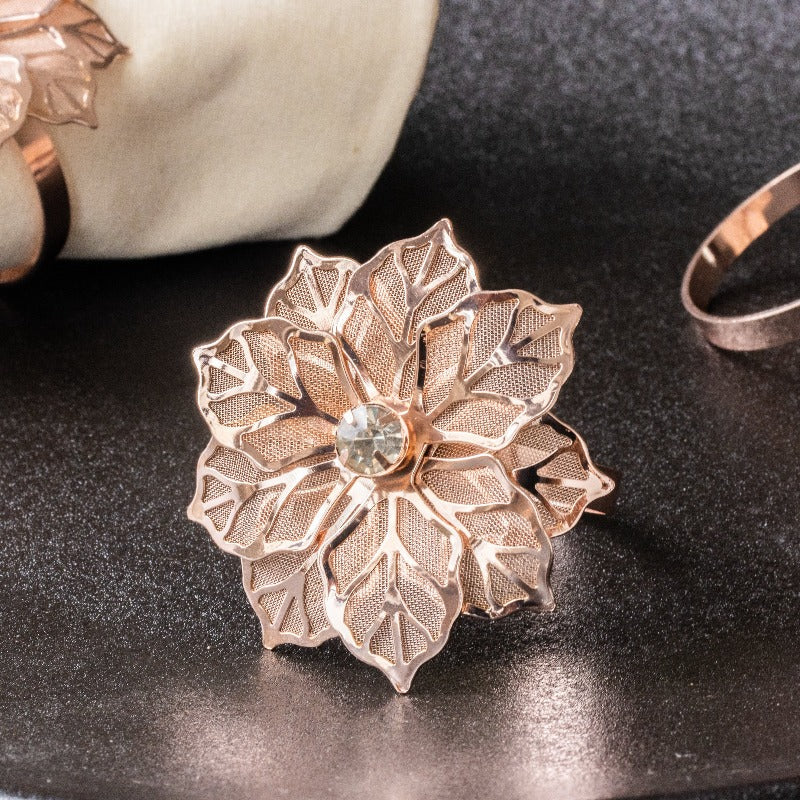 Luxury Flora Rose Gold Napkin Rings (Set of 6) Napkin Rings June Trading   