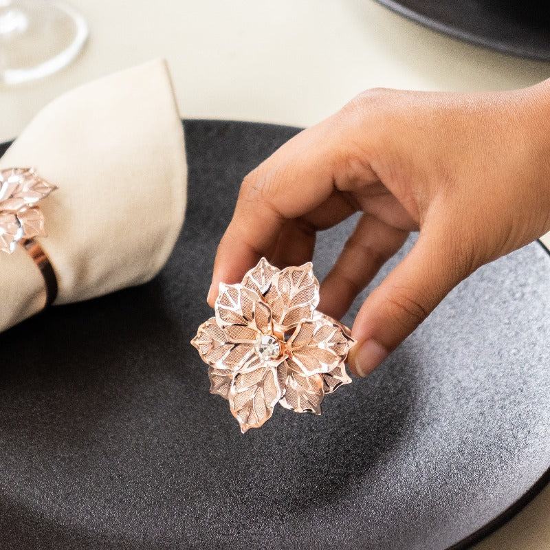 Luxury Flora Rose Gold Napkin Rings (Set of 6) Napkin Rings June Trading   
