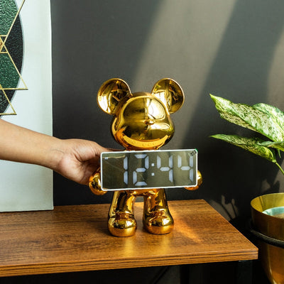 Metallic Bear Sculpture With Digital Clock Artifacts The June Shop   