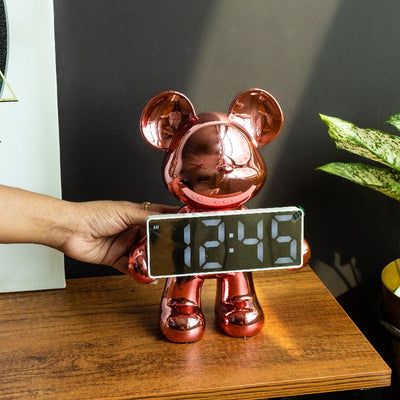 Metallic Bear Sculpture With Digital Clock Artifacts The June Shop Rose Gold  