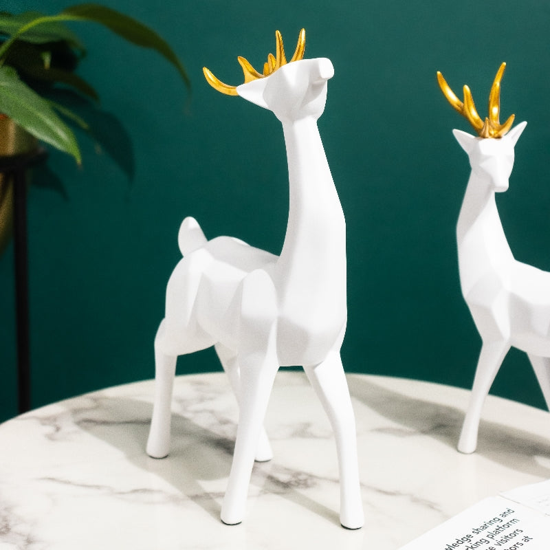 Geometrical Deer Figurines White & Gold (Set of 2) Artifacts The June Shop   