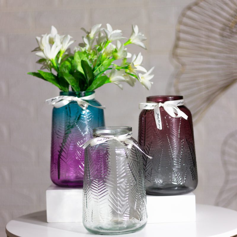 Leaves Embossed Gradient Glass Vase Vases June Trading   