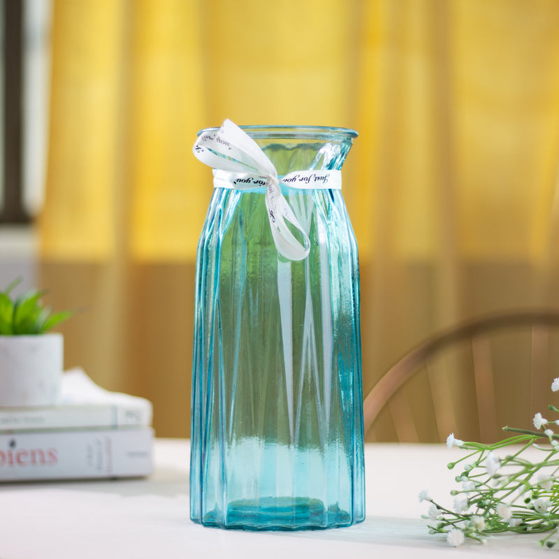European Style Tall Glass Vase Vases June Trading Marine Blue  