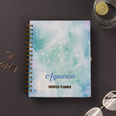 Undated Yearly Planner - Aquarius (2023 Collection) + Ultimate Sticker Book Undated Planners June Trading   