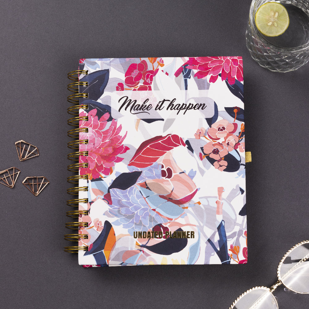 Undated Yearly Planner - Make It happen (2023 Collection) + Ultimate Sticker Book Undated Planners June Trading   