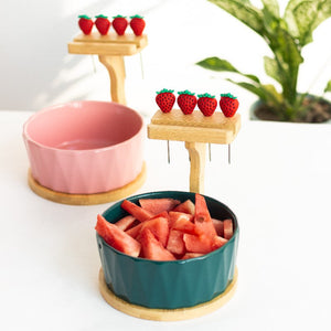 Snack Bowl With Wooden Mobile Stand & Food Picks Bowls June Trading   